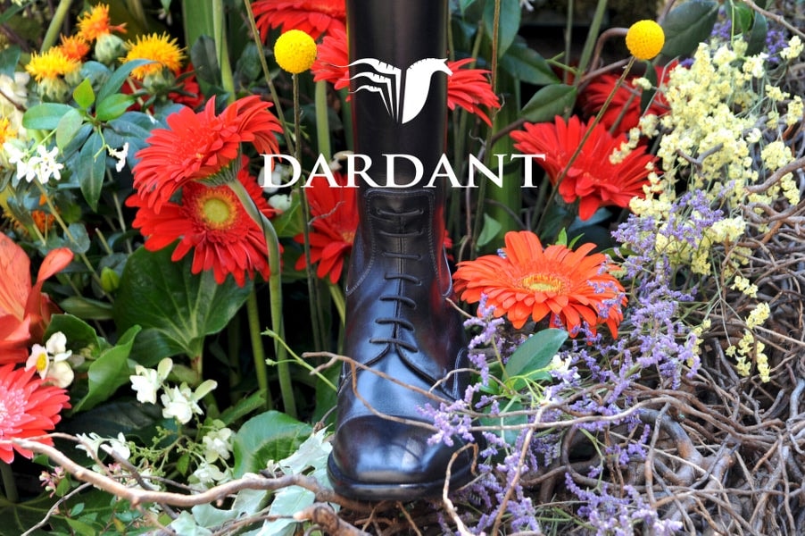 Dardant black lace-up boot surrounded by garden flowers